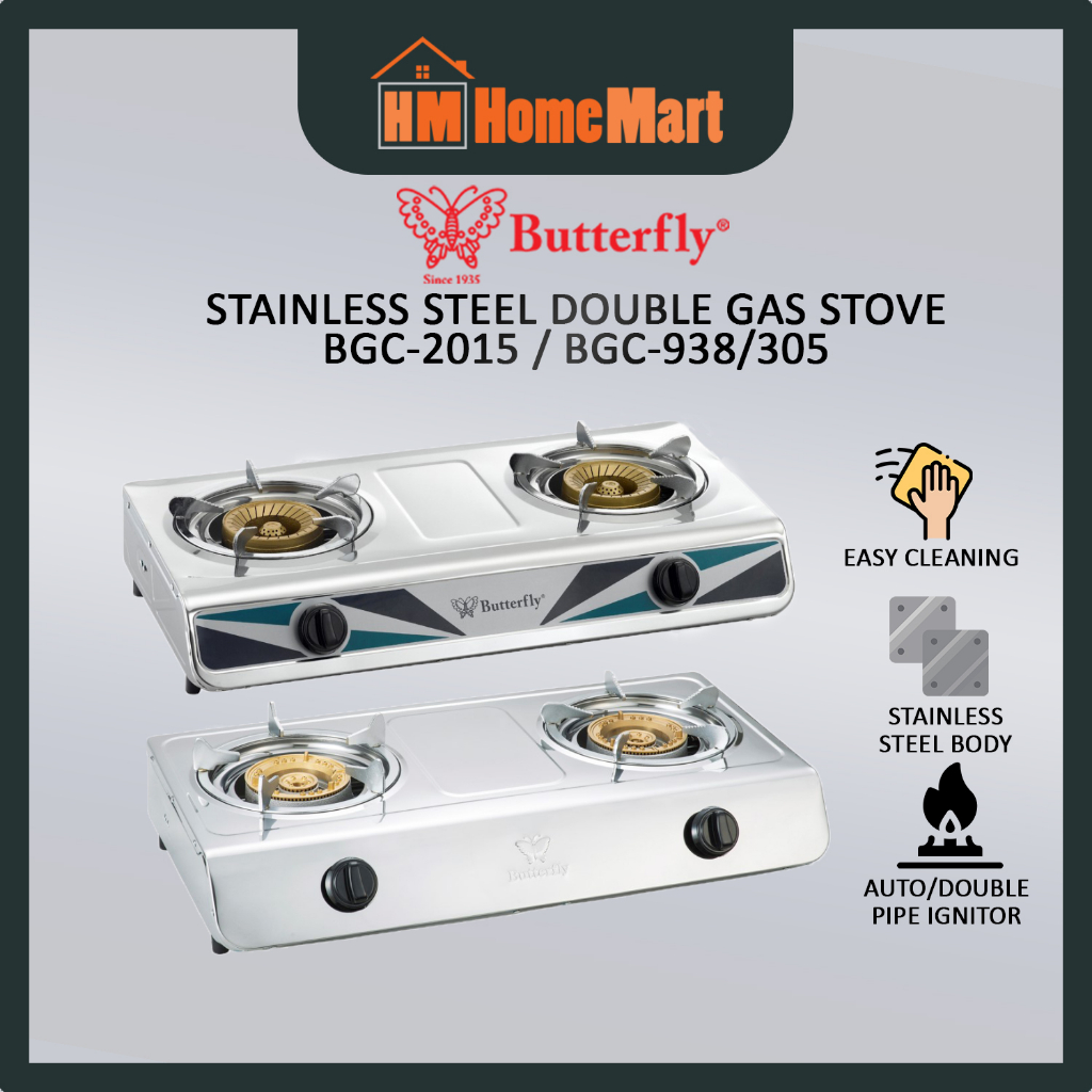 BUTTERFLY BGC2015/BGC938 Stainless Steel Double Gas Stove (1 Year